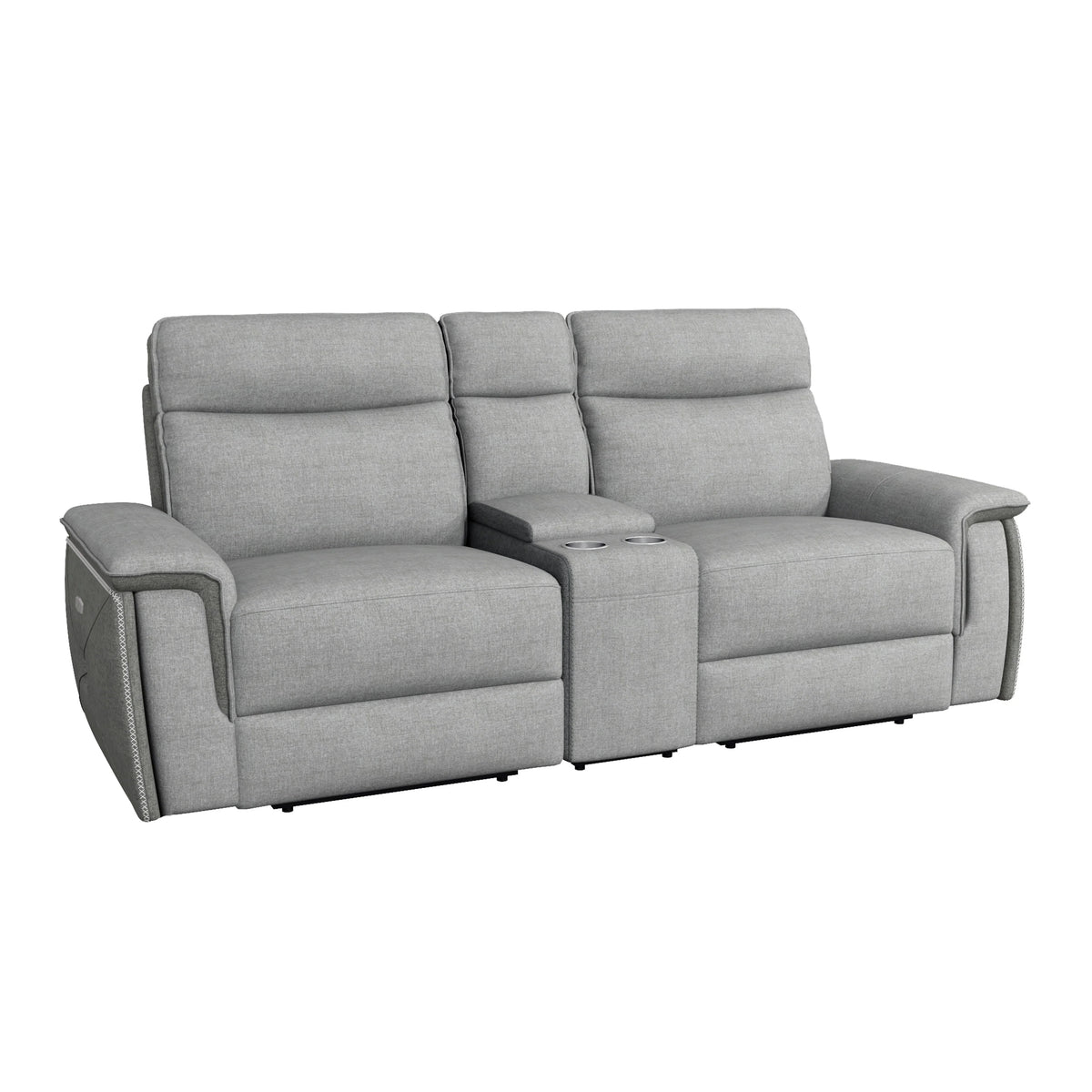 Light Grey Polyester Double Reclining Loveseat with Console S2526