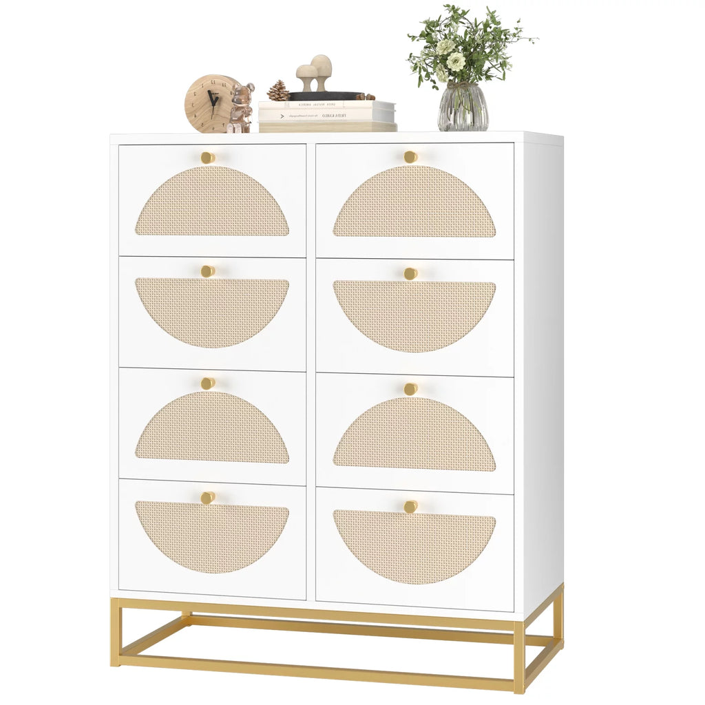 White 8 Drawer Rattan Wood Dresser K81655