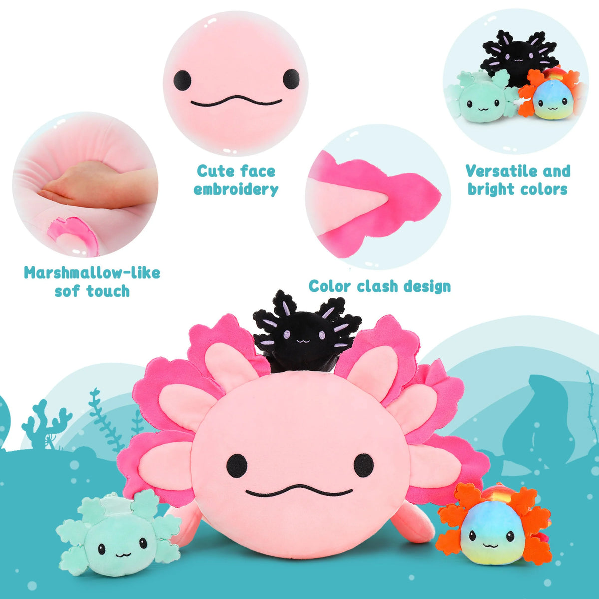 23.5" Giant Axolotl Stuffed Animals with 3 Babies Inside B560513