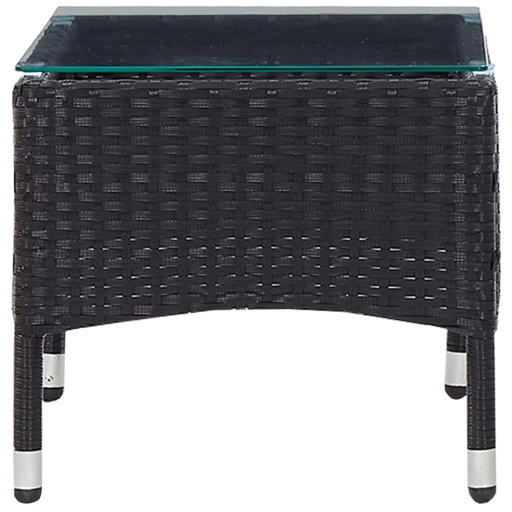 Black Poly Rattan Glass Tabletop Side Table S5076