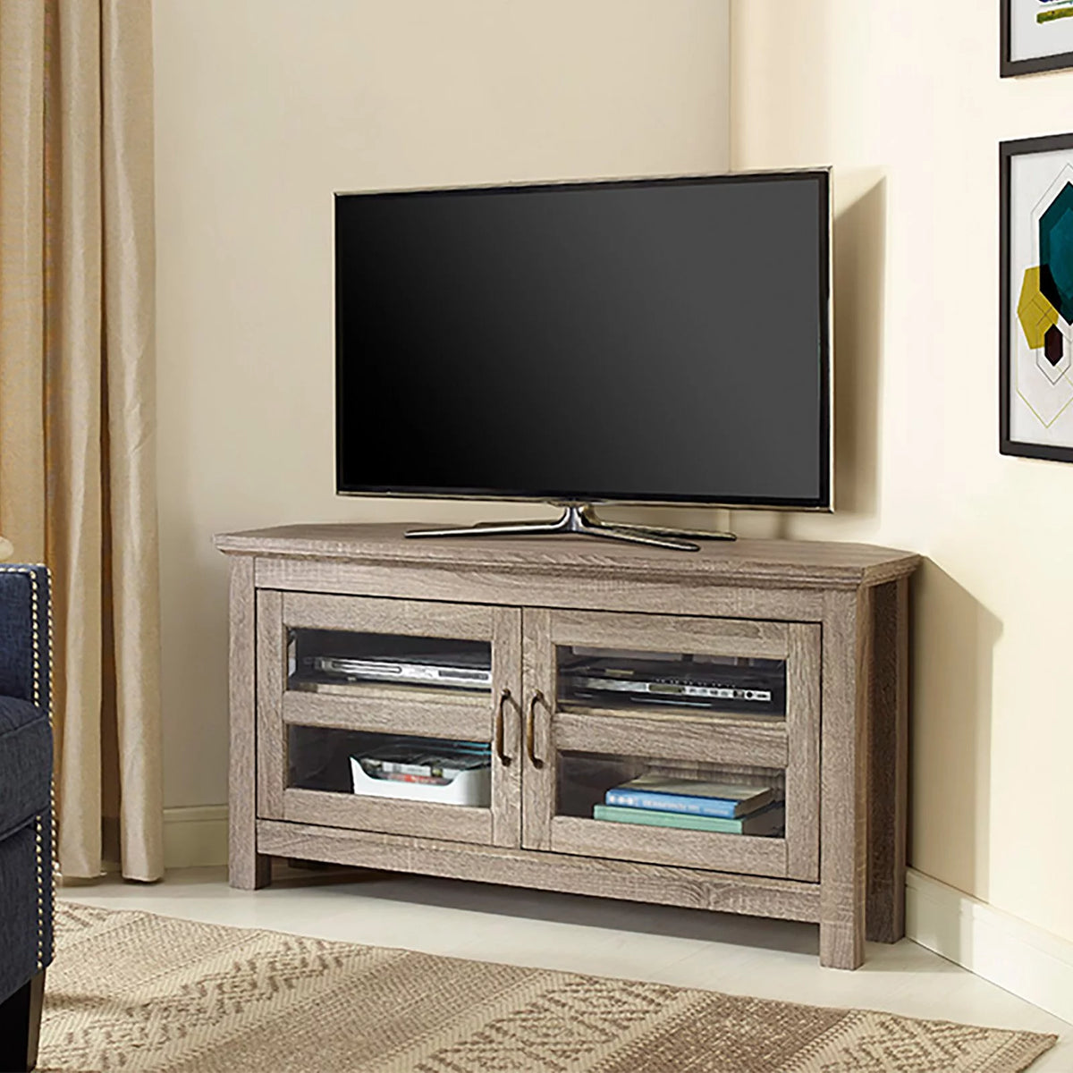 Grey Wash Wood Corner TV Console I679015
