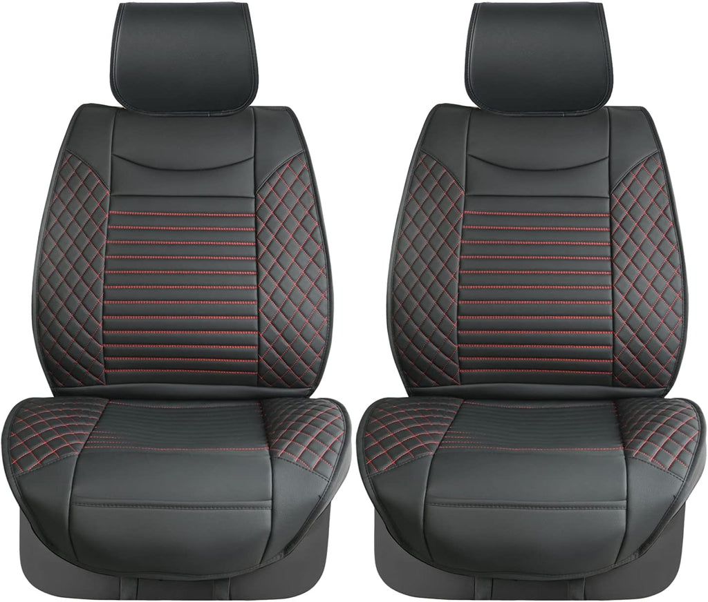 Black Red Waterproof Leather Car Seat Covers Set of 2 P140949