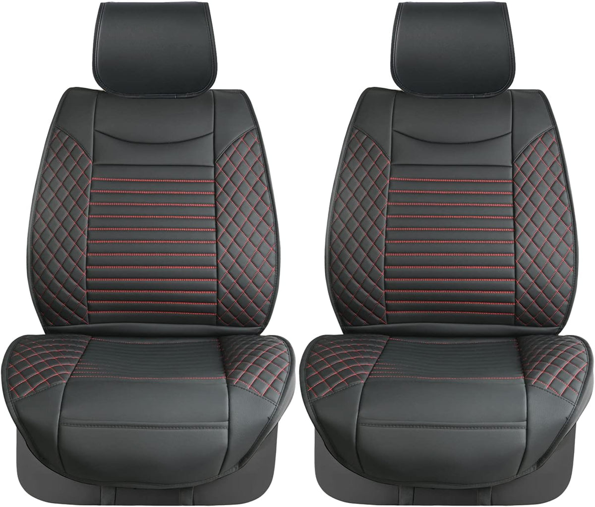 Black Red Waterproof Leather Car Seat Covers Set of 2 P140949