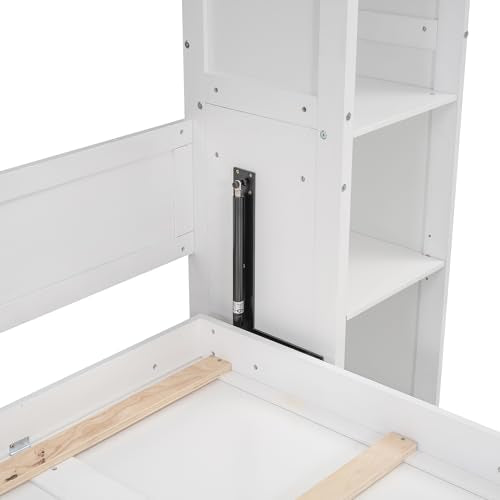 Queen Size Foldable Wood Wall Bed Frame with Shelves and LED Lights S3500