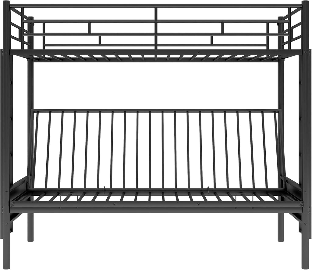 Twin Over Futon Full Bunk Bed with Metal Frame Black U7864