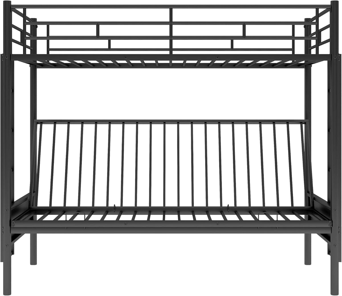 Twin Over Futon Full Bunk Bed with Metal Frame Black U7864