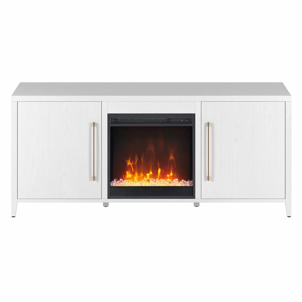 White Rectangular TV Stand with Fireplace U9089