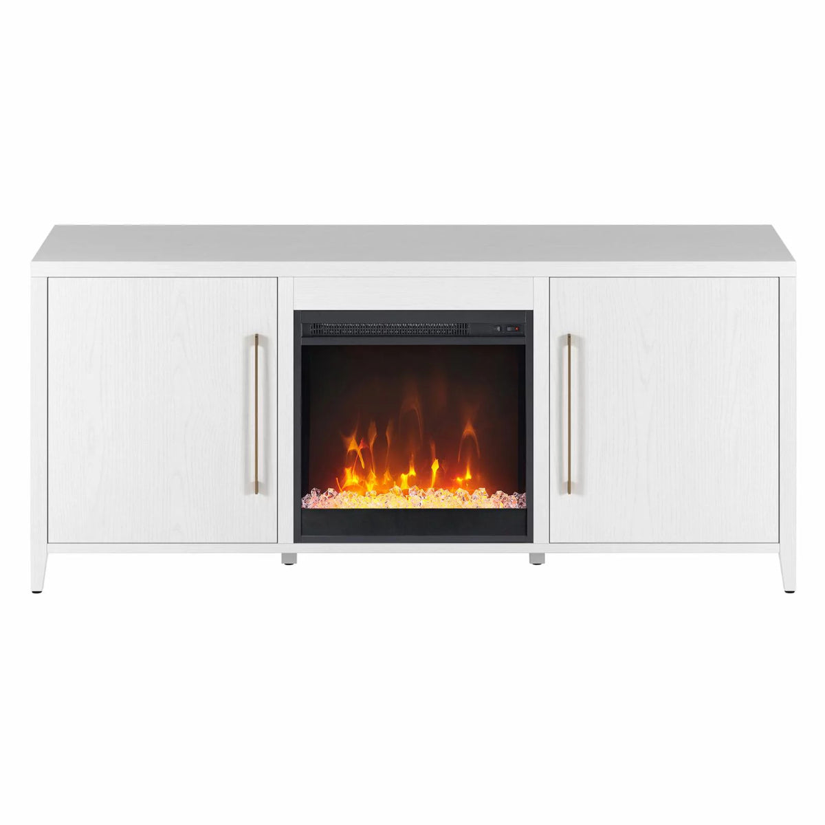 White Rectangular TV Stand with Fireplace U9089