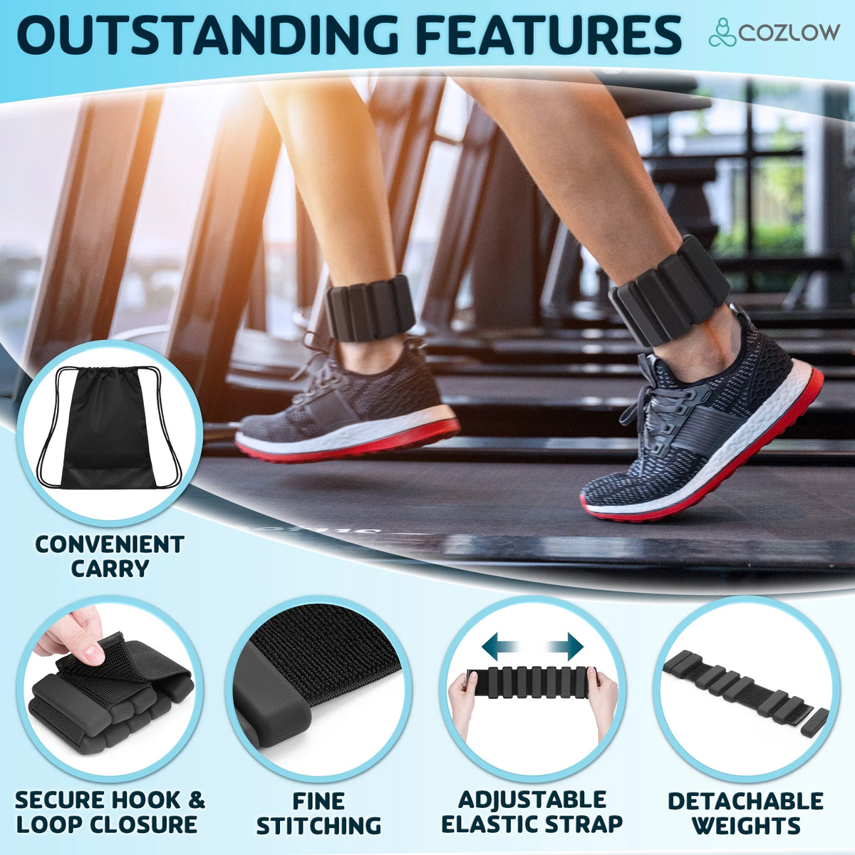 Adjustable Ankle & Wrist Weights, 1 Pair, 1 lb each, Black Q86508