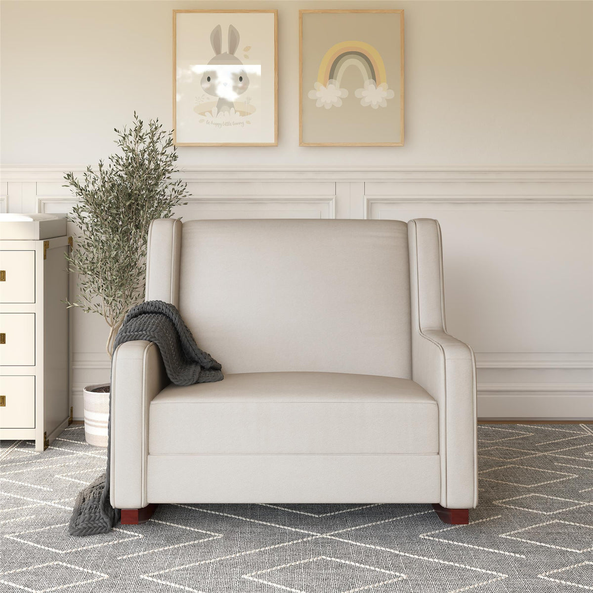 Beige Microfiber Double Rocker Chair V607