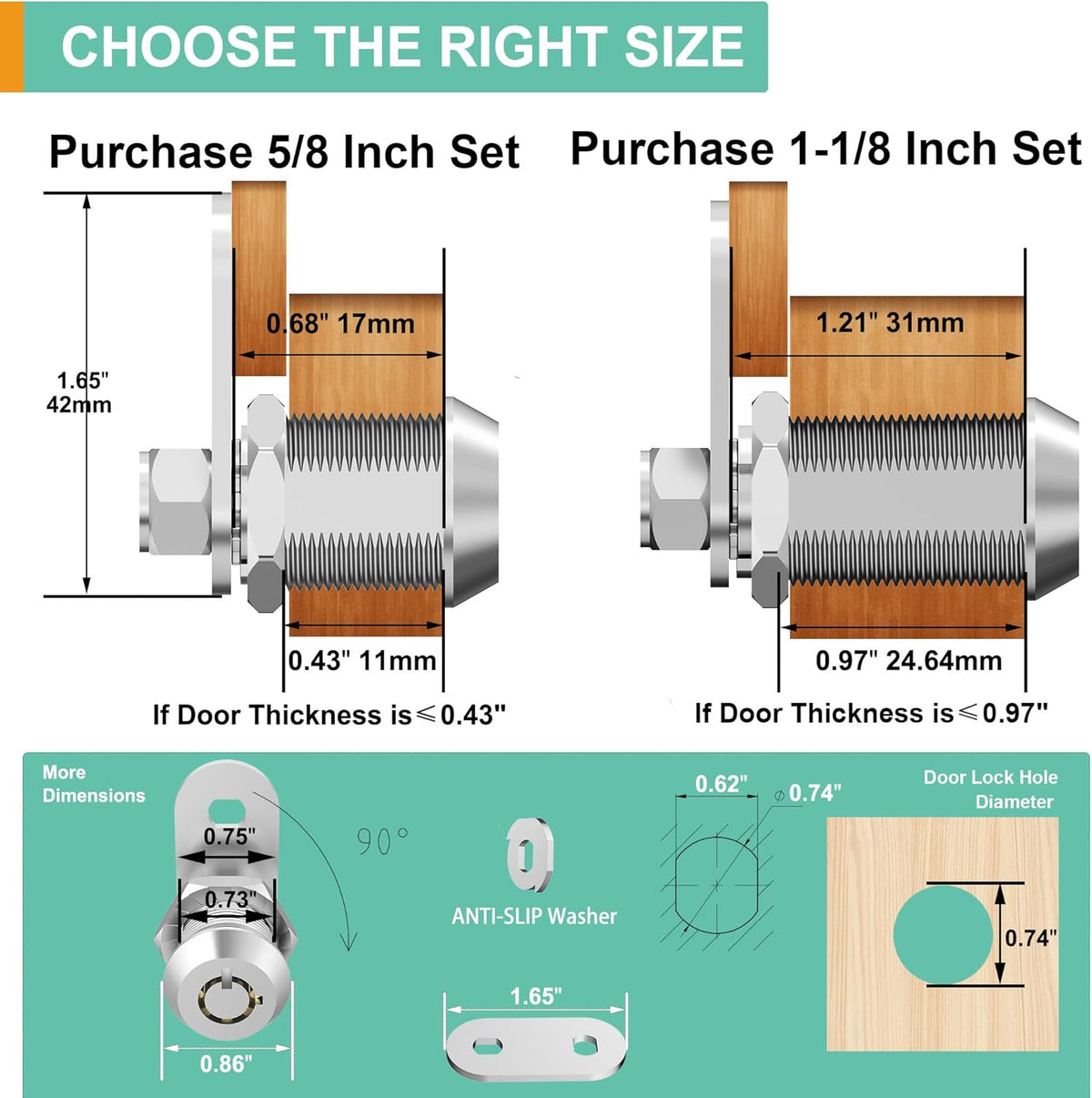 3 Pack Keyed Alike 5/8 Inch Zinc Alloy Cabinet Locks N954761