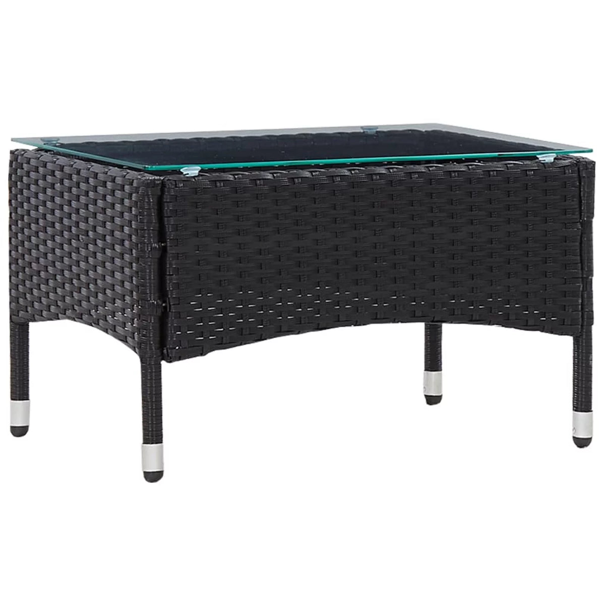 Black Poly Rattan Glass Tabletop Side Table S5076