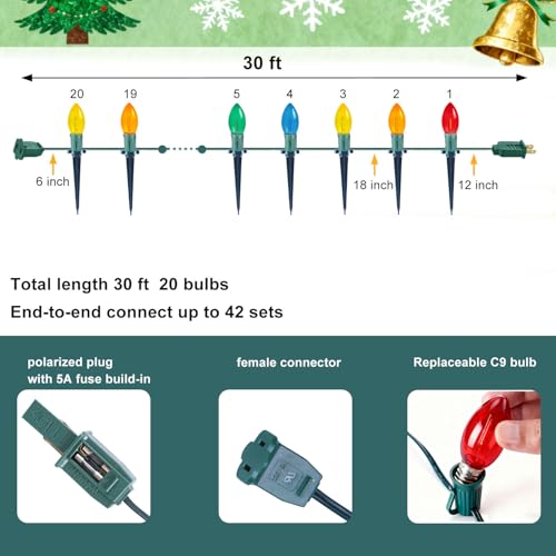 C9 LED Christmas Pathway Lights Multicolor 30 Ft 20 Bulbs P927329
