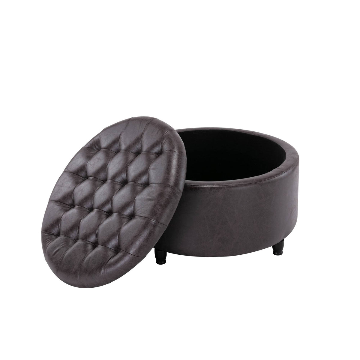 Black Pintucked Storage Ottoman R464354
