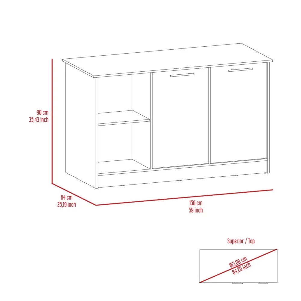 Light Oak White Kitchen Island with Four Open Shelves T62486