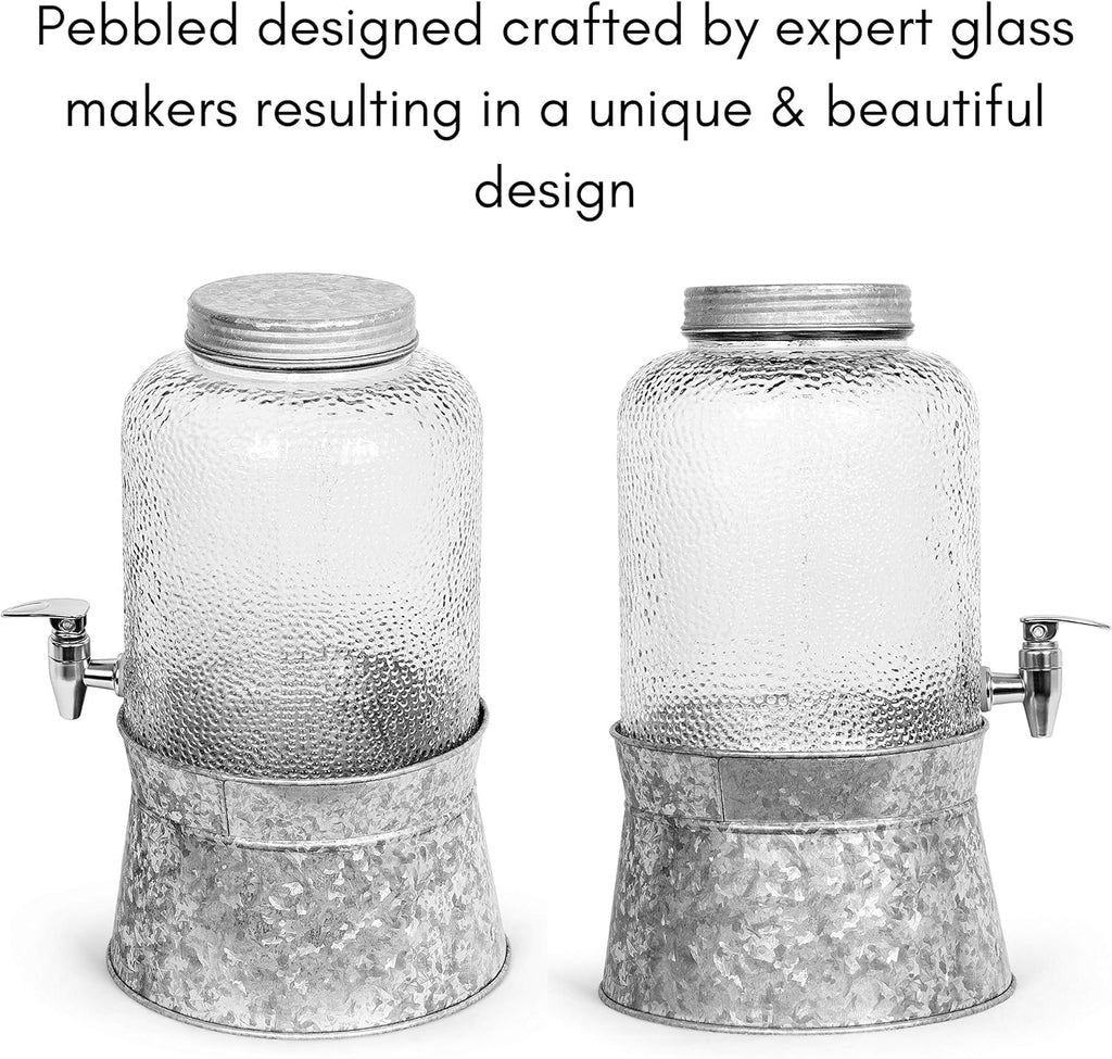 Pebbled Glass Beverage Dispenser With Galvanized Stand O607