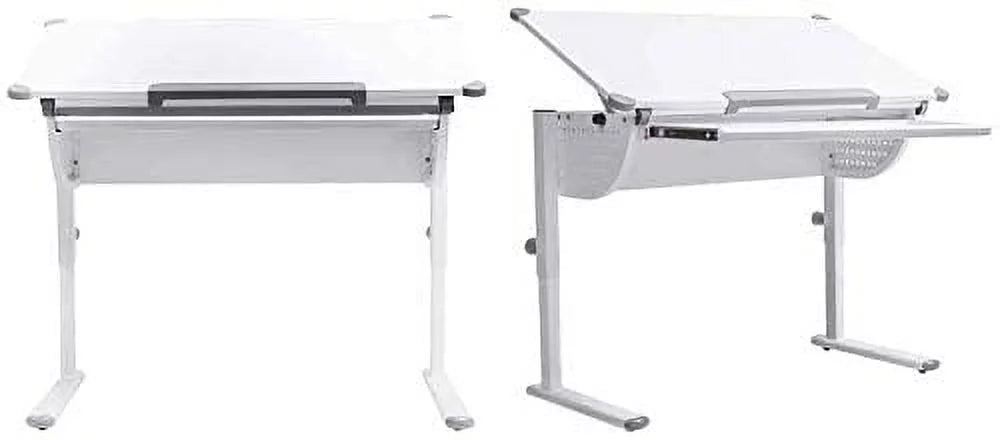 Adjustable Height Study Table with Tilting Desktop and Storage V2715