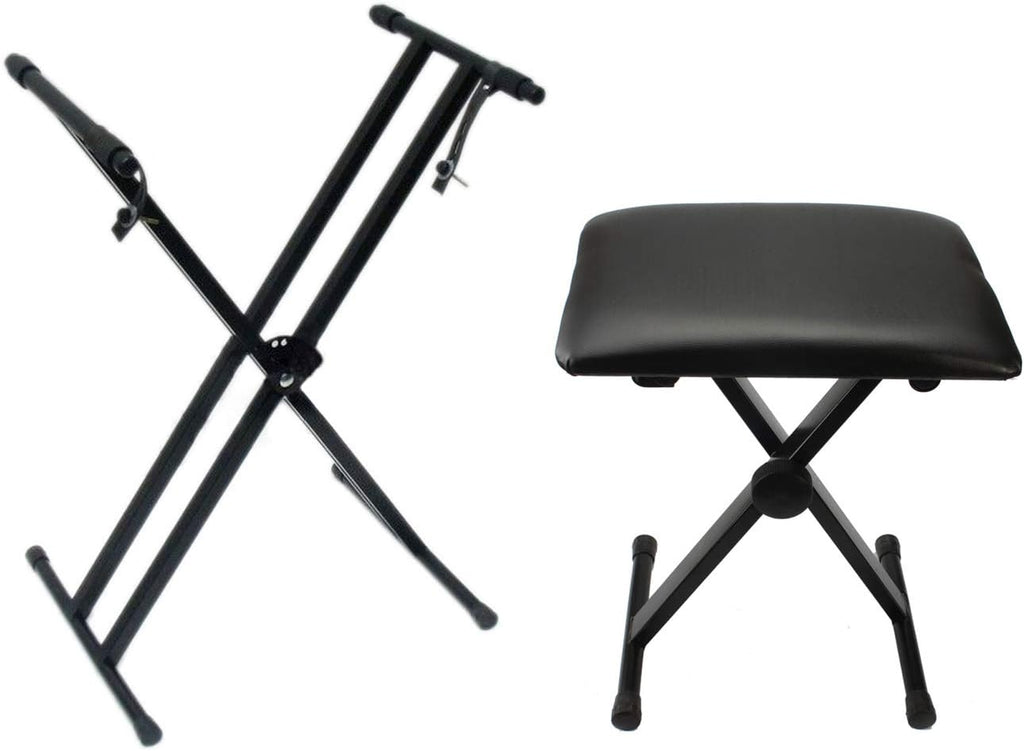 Heavy-Duty Double-X Adjustable Piano Keyboard Stand and Classic Piano Bench N6596
