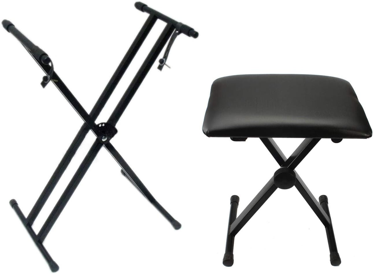 Heavy-Duty Double-X Adjustable Piano Keyboard Stand and Classic Piano Bench N6596