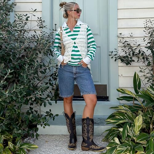 Cowboy Boots with Chunky Heel Snip Toe Mid-Calf Boots K762668