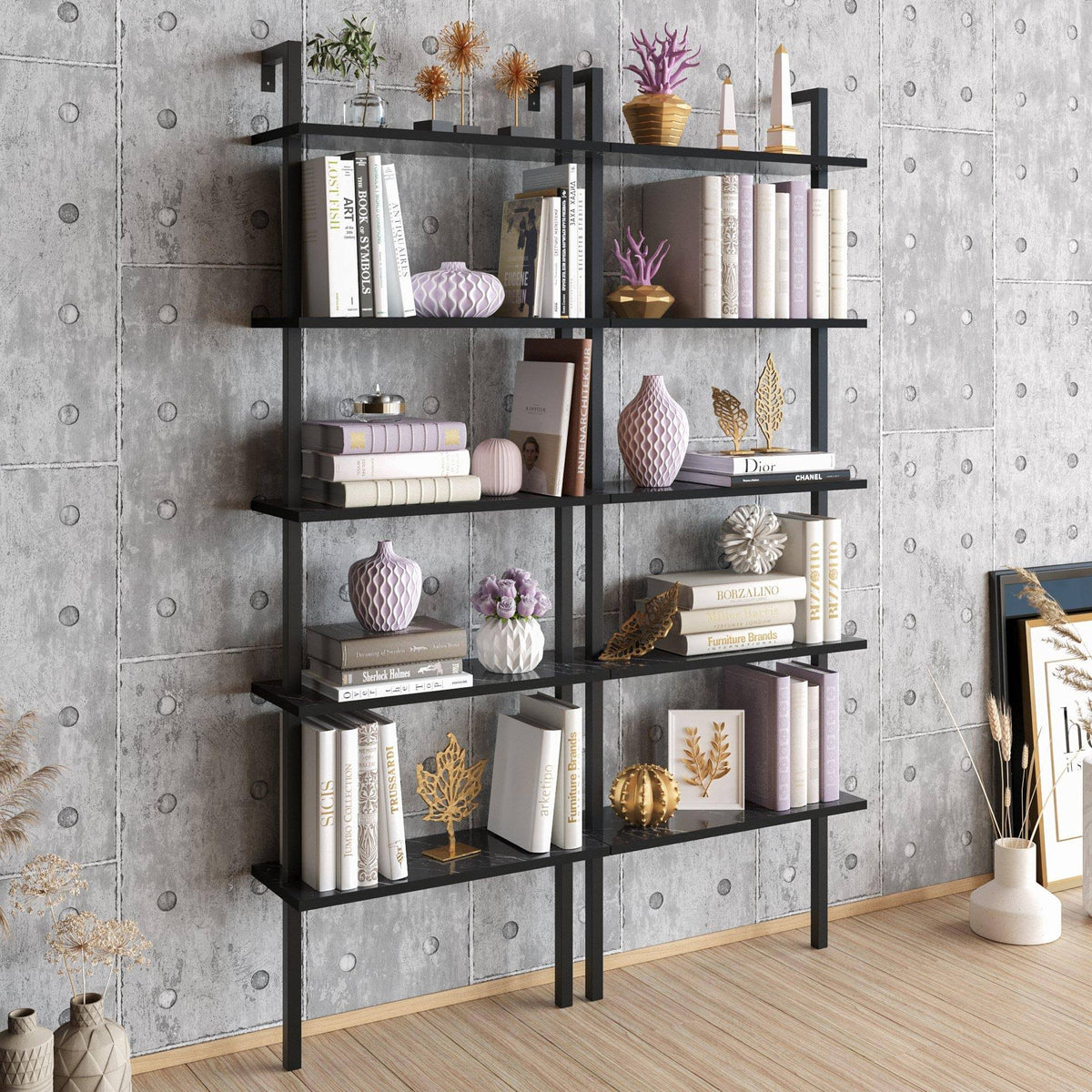White Metal Wood Accent Ladder Bookcase B126763