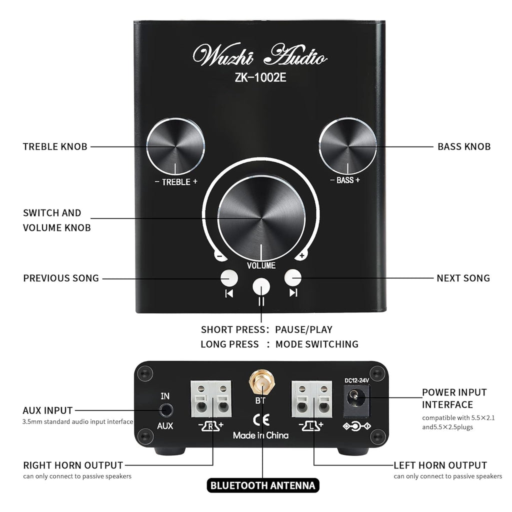 Bluetooth Stereo Audio Amplifier with Treble and Bass Adjustment D77085