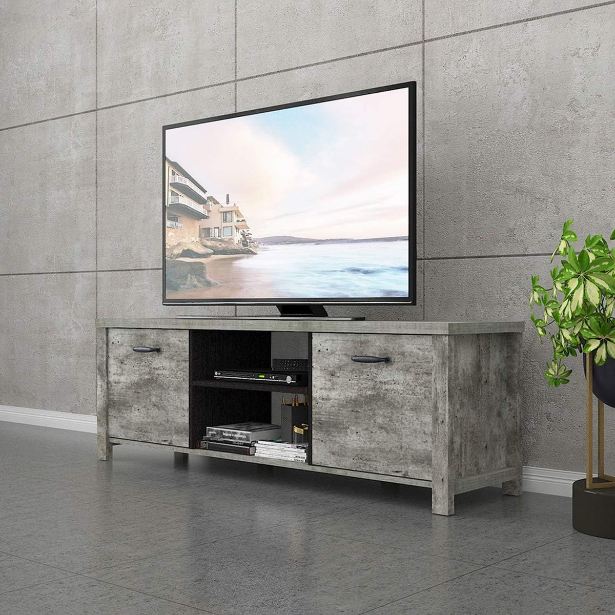 Light Grey Wood TV Stand with Two Drawers C3097