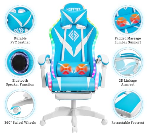 Blue and Black Gaming Chair with Footrest and Massage K9853