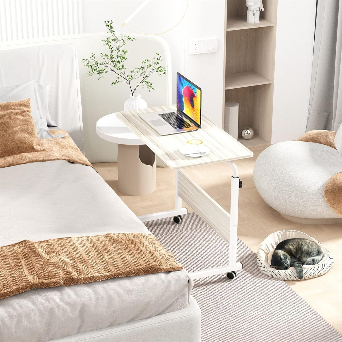 Adjustable Mobile Bed Table Laptop Cart Desk, 23.6 inches, Black, Pack of 2 U662