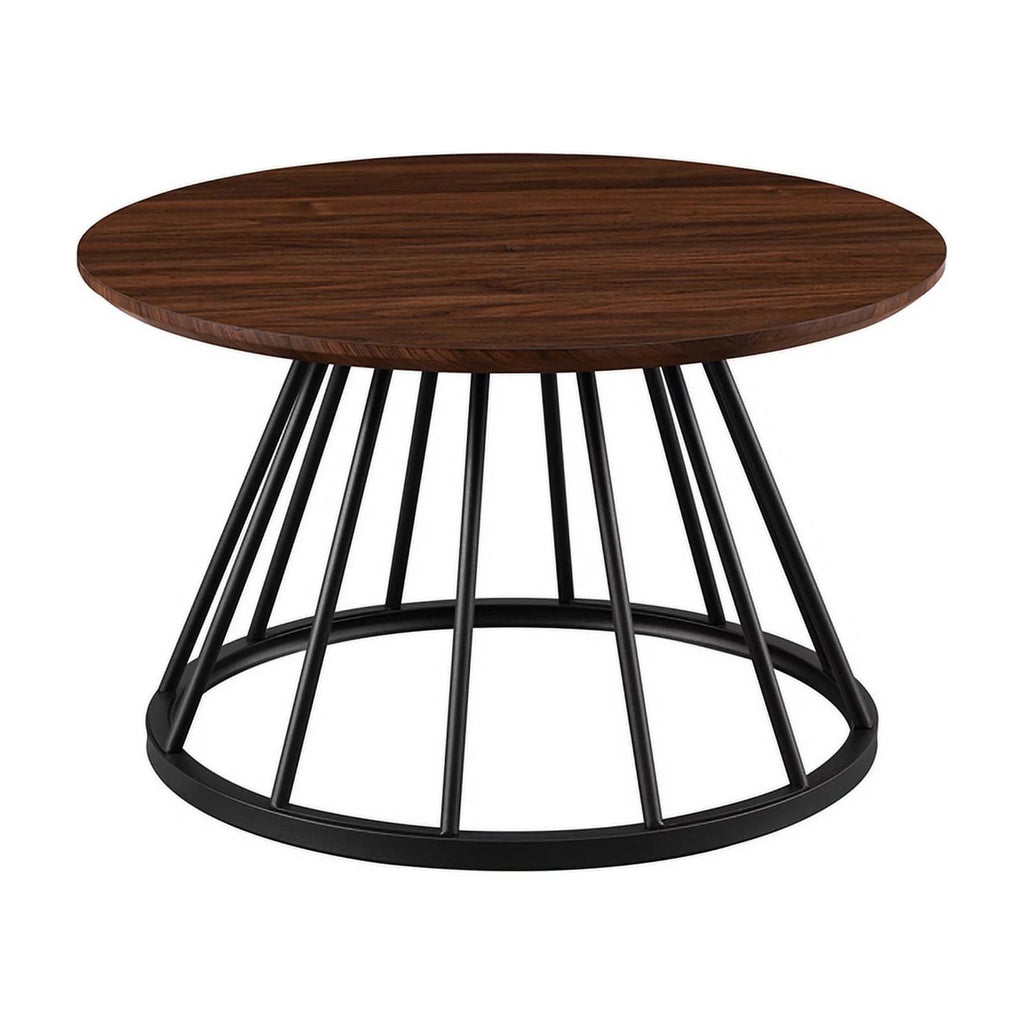 Dark Walnut Black Wood Coffee Table with Metal Base D48682