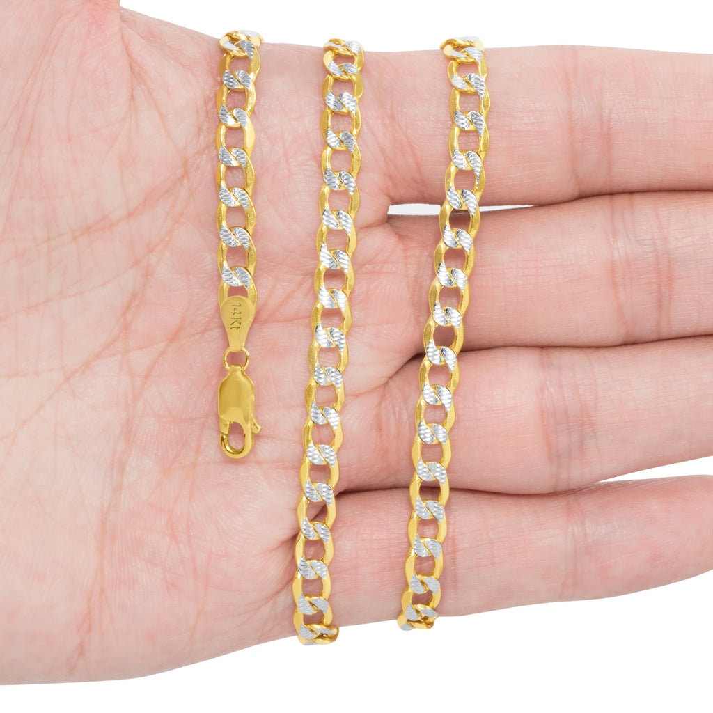 14k Yellow Gold Cuban Chain Diamond Cut Two Tone Bracelet P537