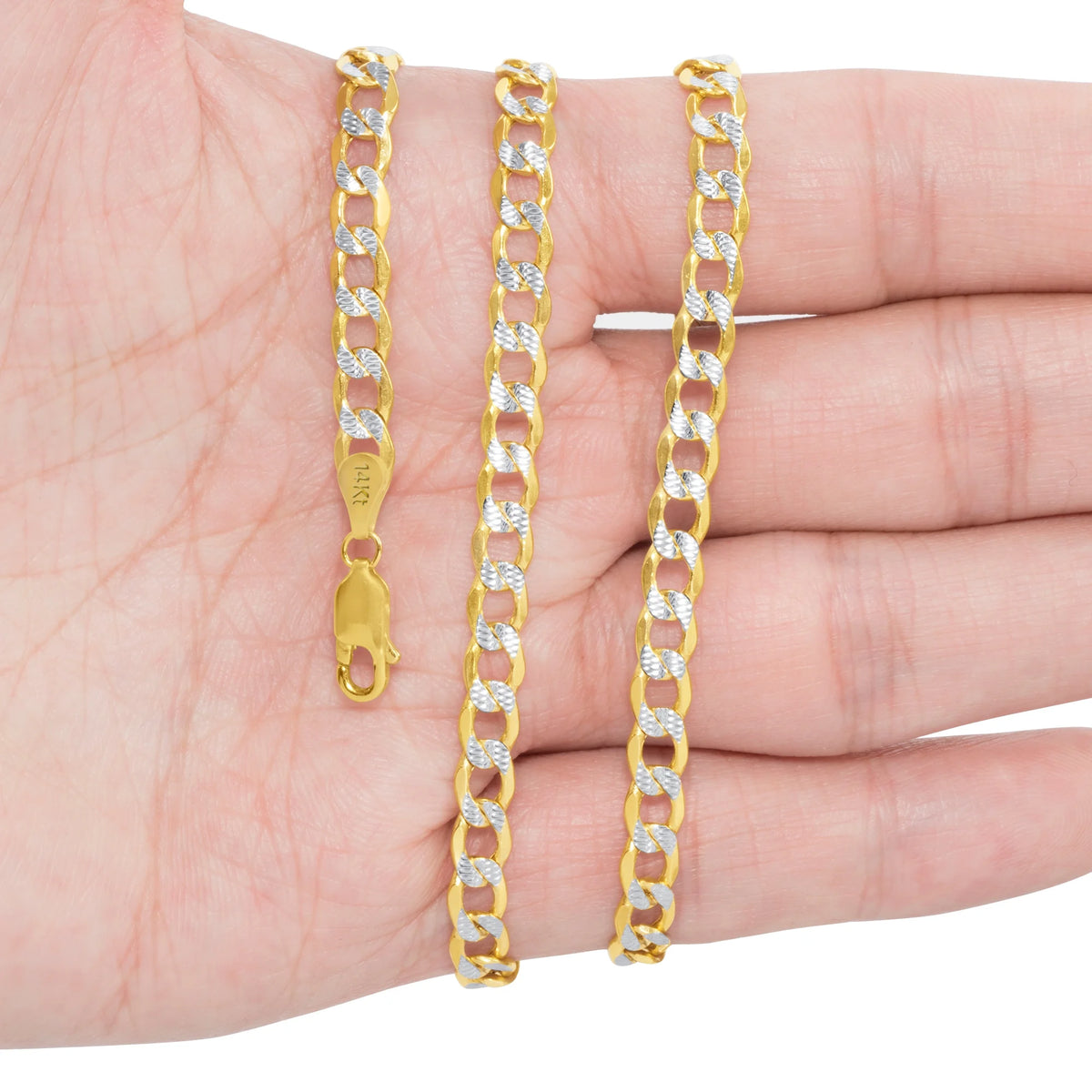 14k Yellow Gold Cuban Chain Diamond Cut Two Tone Bracelet P537