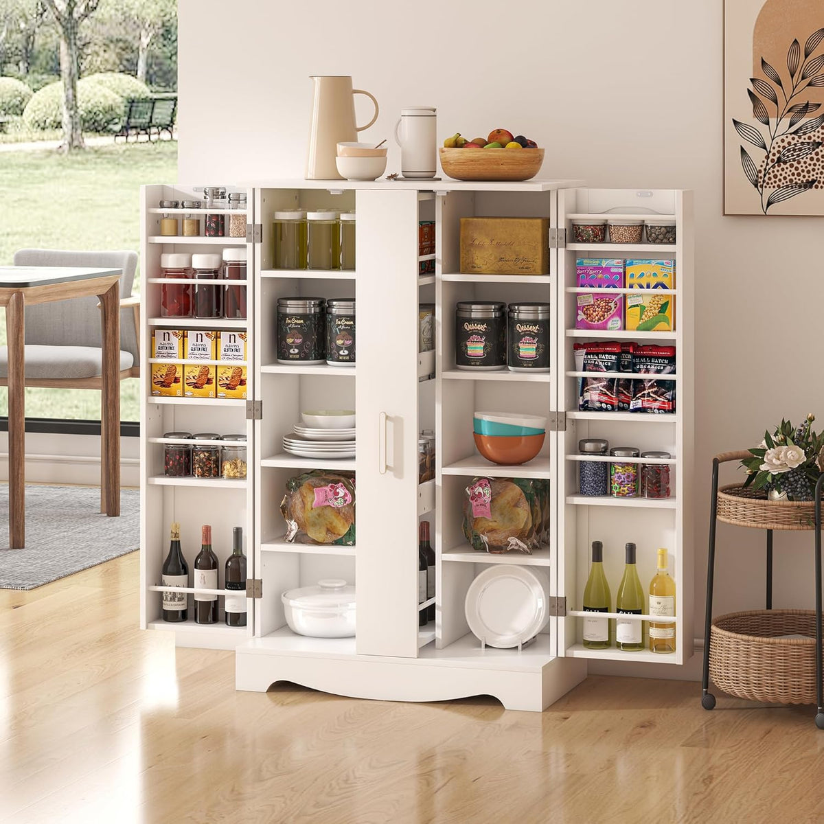 White Kitchen Pantry Cabinet with Drawer and Adjustable Shelves C55768