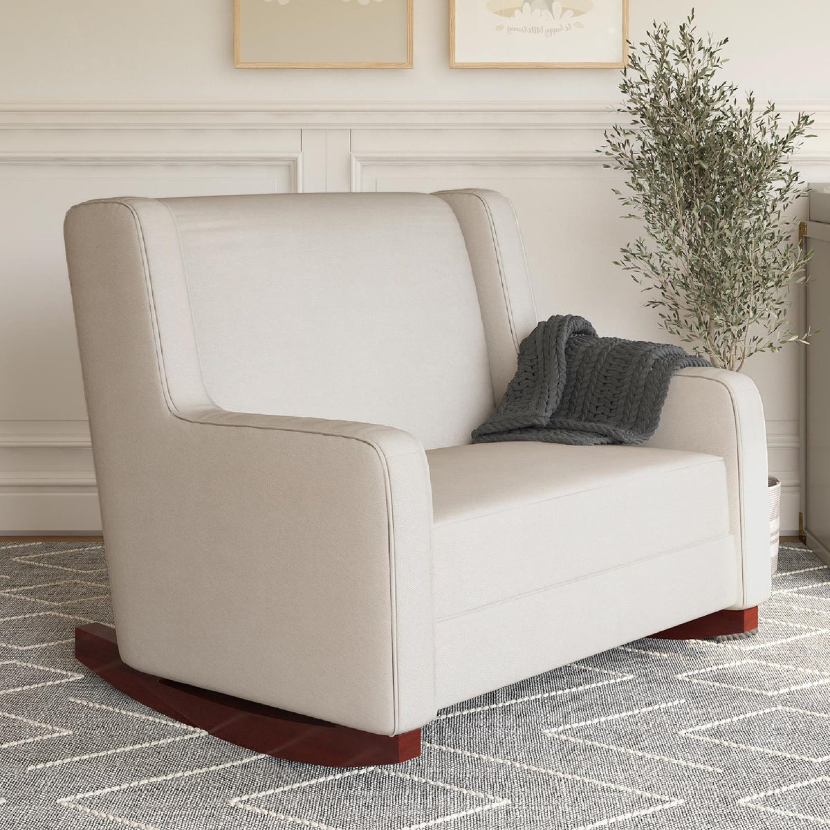 Beige Microfiber Double Rocker Chair V607