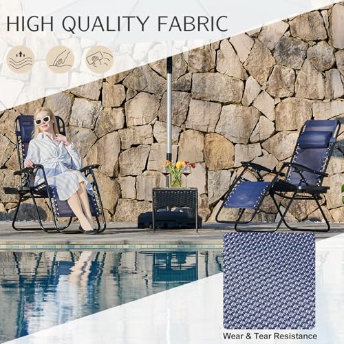 Set of 2 Blue Folding Zero Gravity Lounge Chair with Cup Holder W9041