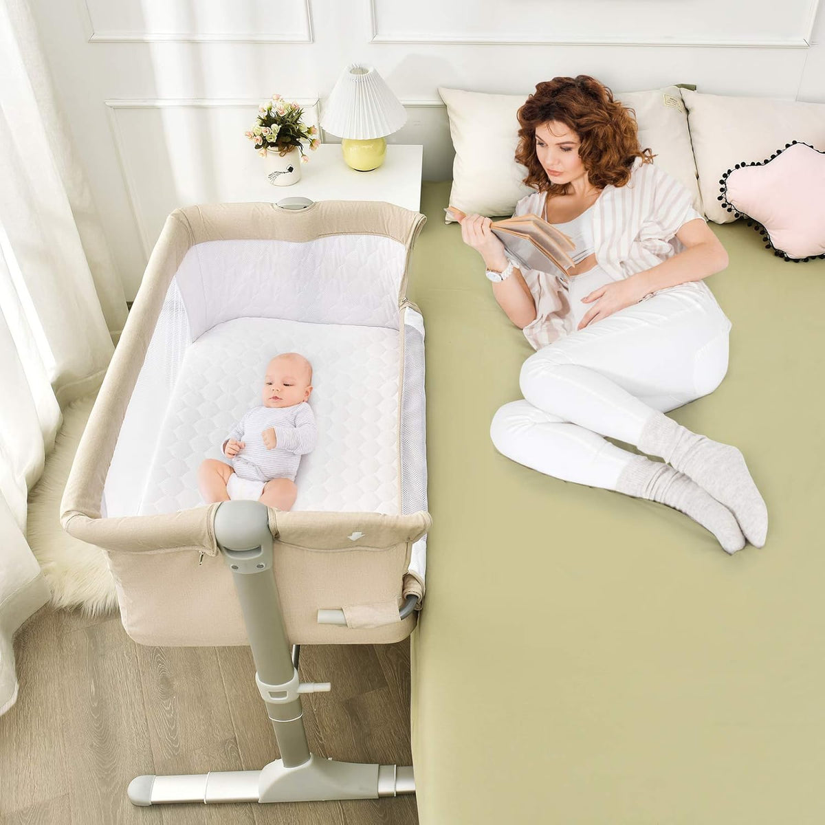 Portable Baby Bassinet with Carrying Bag, Breathable Mesh, Pink C82097