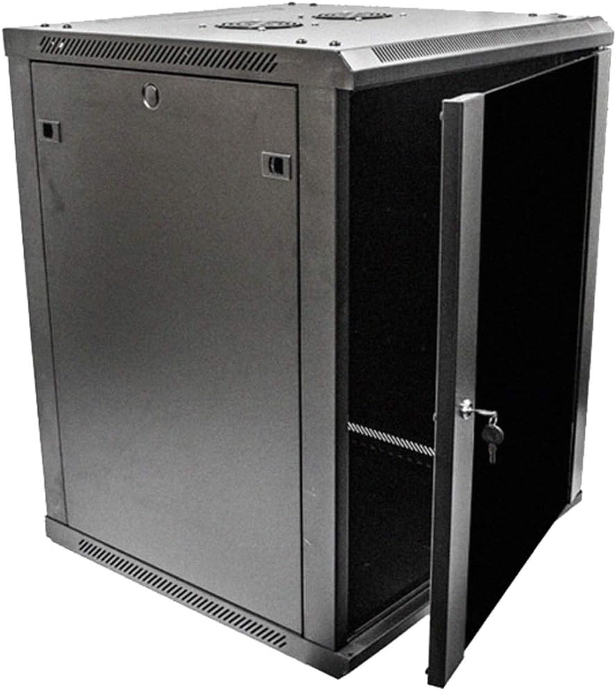 15U Wallmount Cabinet Enclosure 19-Inch Server Network Rack with Locking Glass Door Black with Shelves V44235