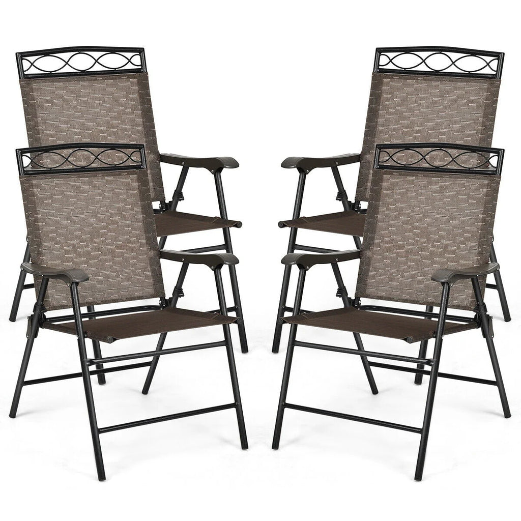 Set of 4 Portable Folding Sling Chairs with Armrest C6835