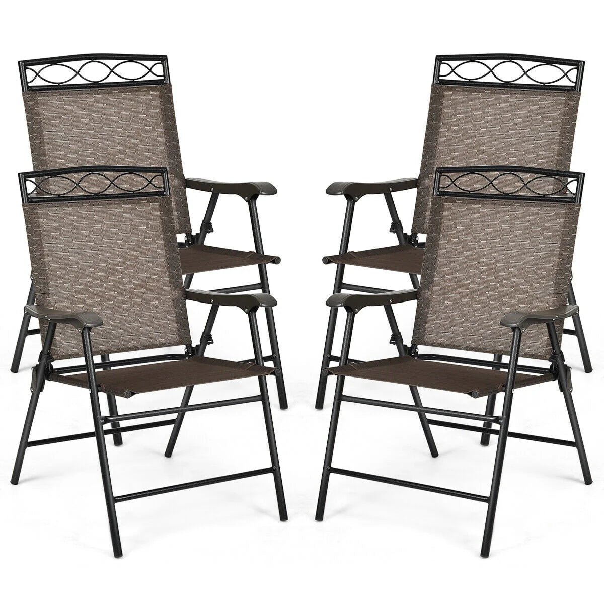 Set of 4 Portable Folding Sling Chairs with Armrest C6835