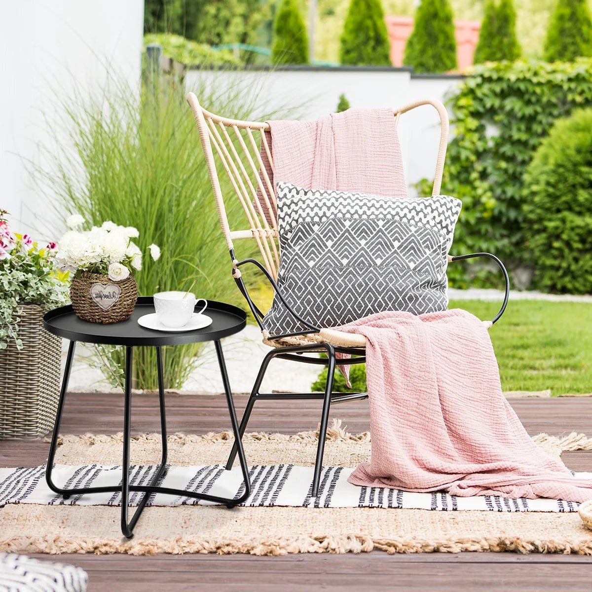 Black Round Steel Outdoor Side Table G467