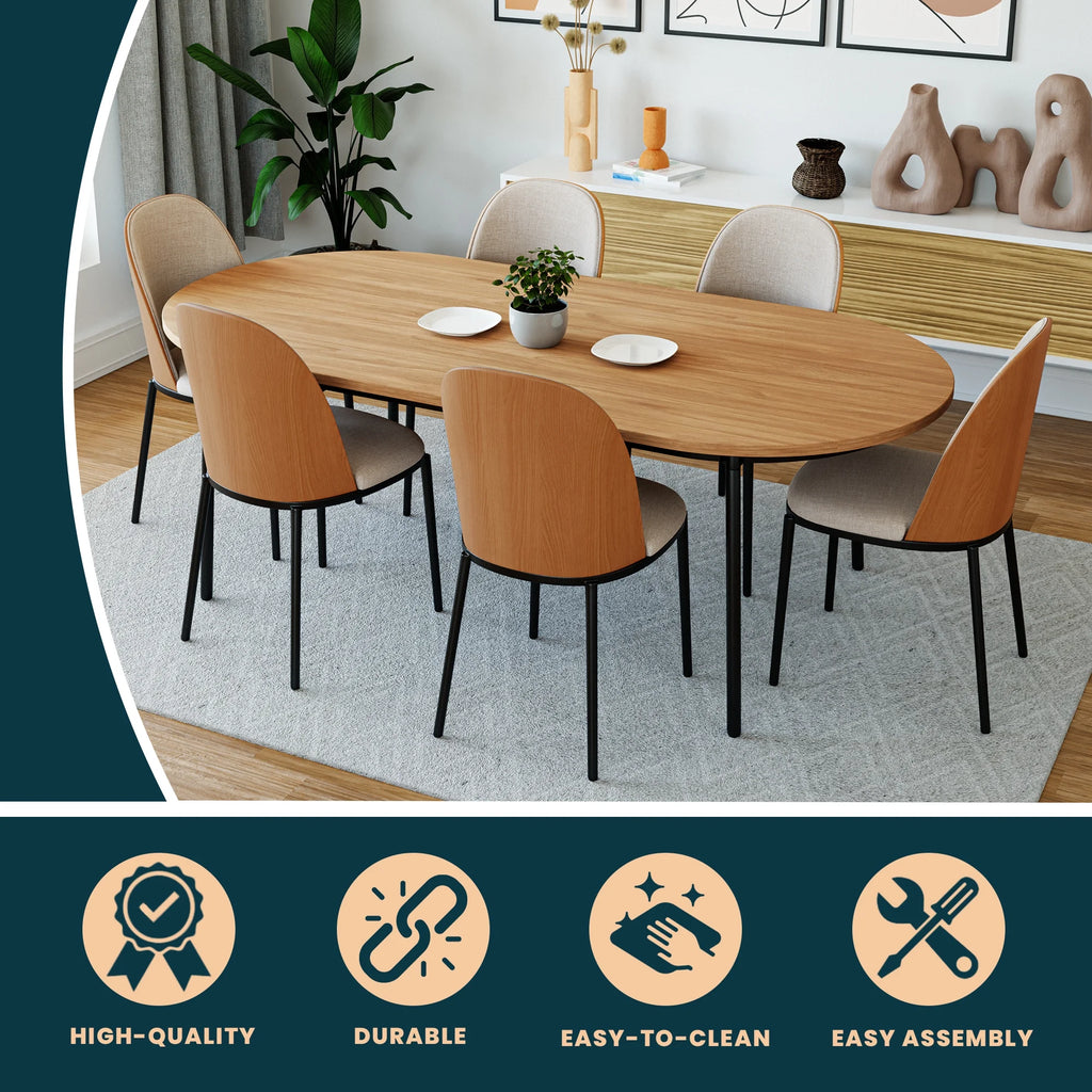 83" Oval Dining Table with MDF Top and Black Steel Legs P33152