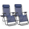 Set of 2 Blue Folding Zero Gravity Lounge Chair with Cup Holder W9041