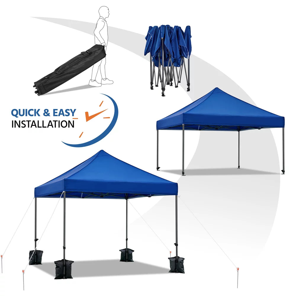 Adjustable 10' x 10' Pop-up Canopy with Wheeled Carry Bag, Blue O3361