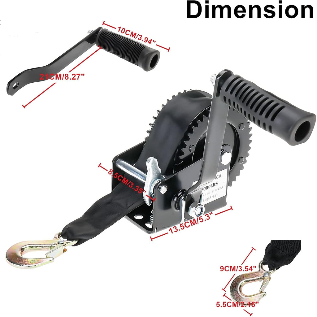 Heavy Duty Hand Winch 2000LBS with 25-Foot Strap, Pack of 2 A346