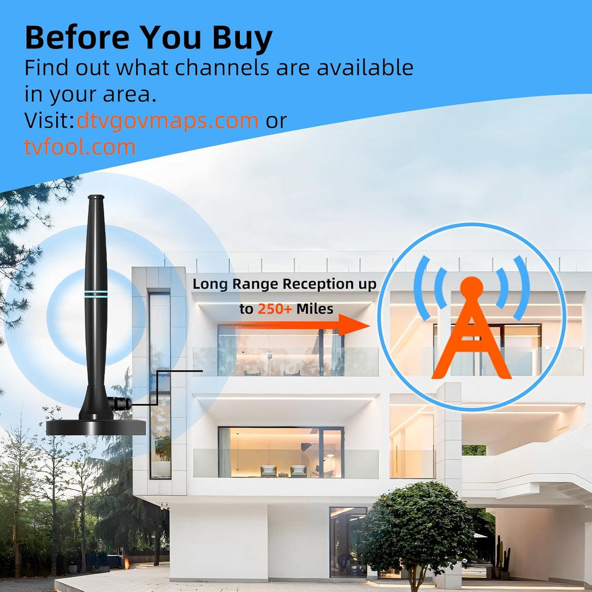Amplified HDTV Indoor Digital Antenna Long Range TV Antenna Y724