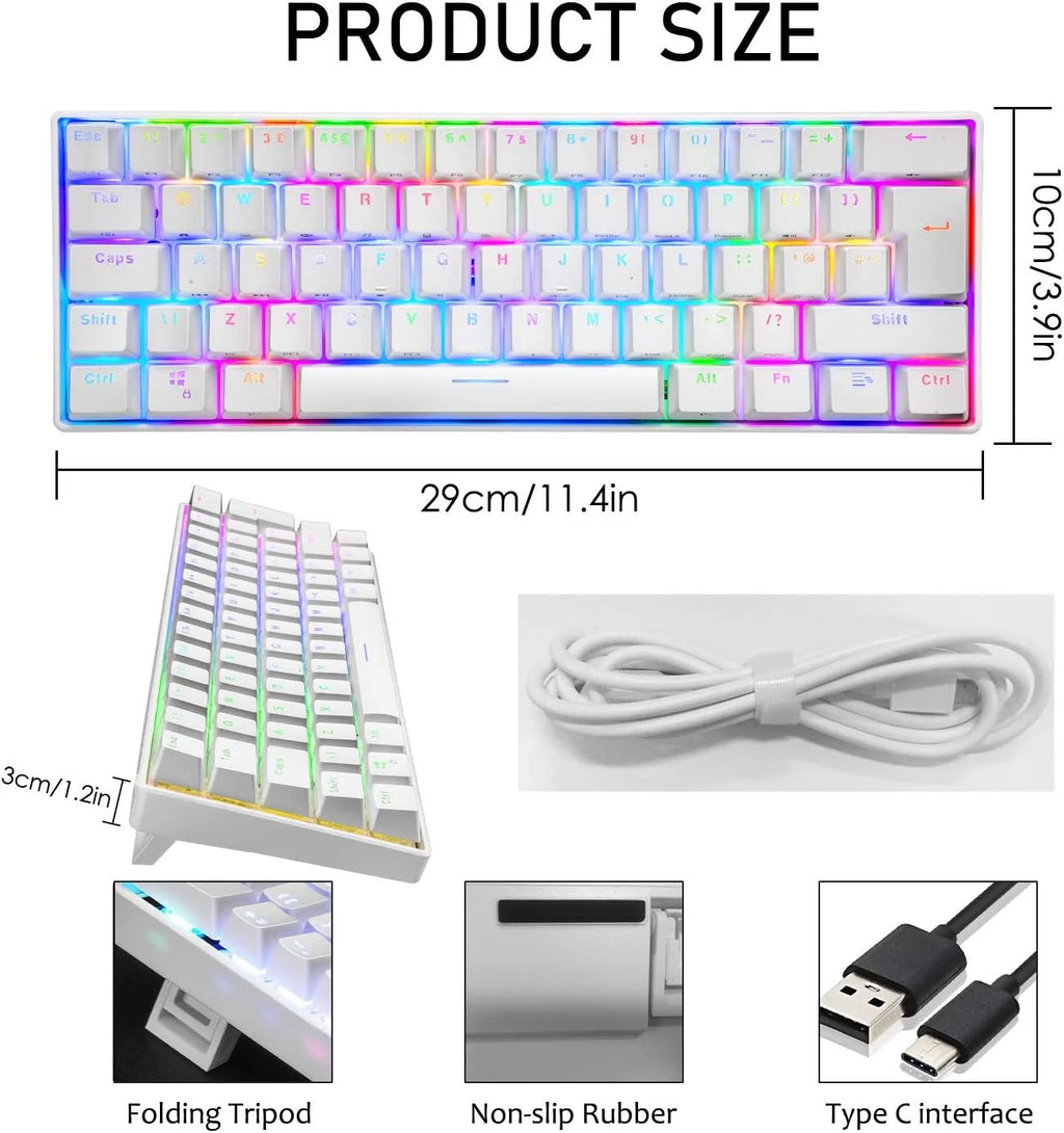 White 62 Keys Wired Mechanical Gaming Keyboard B77414