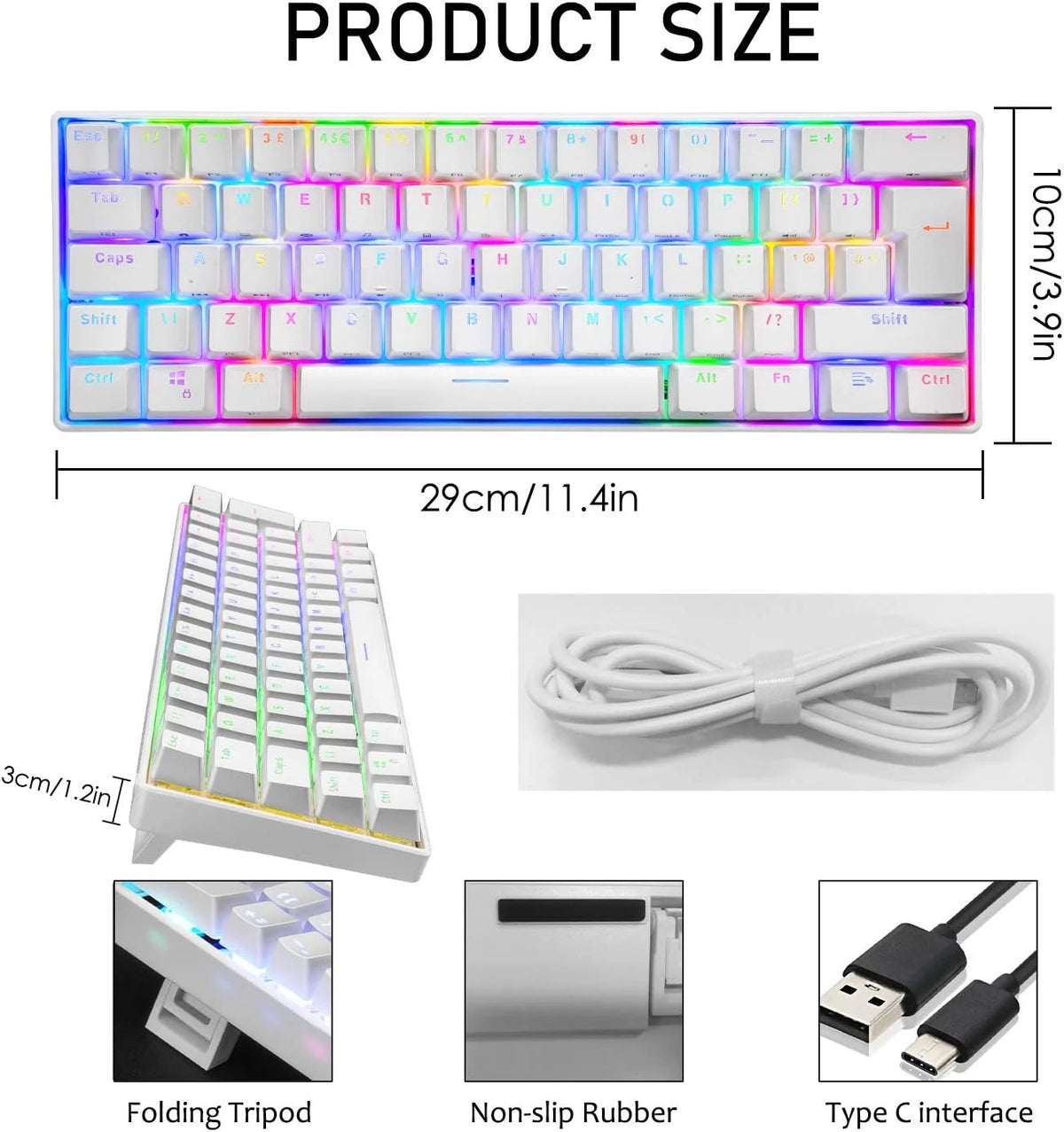 White 62 Keys Wired Mechanical Gaming Keyboard B77414