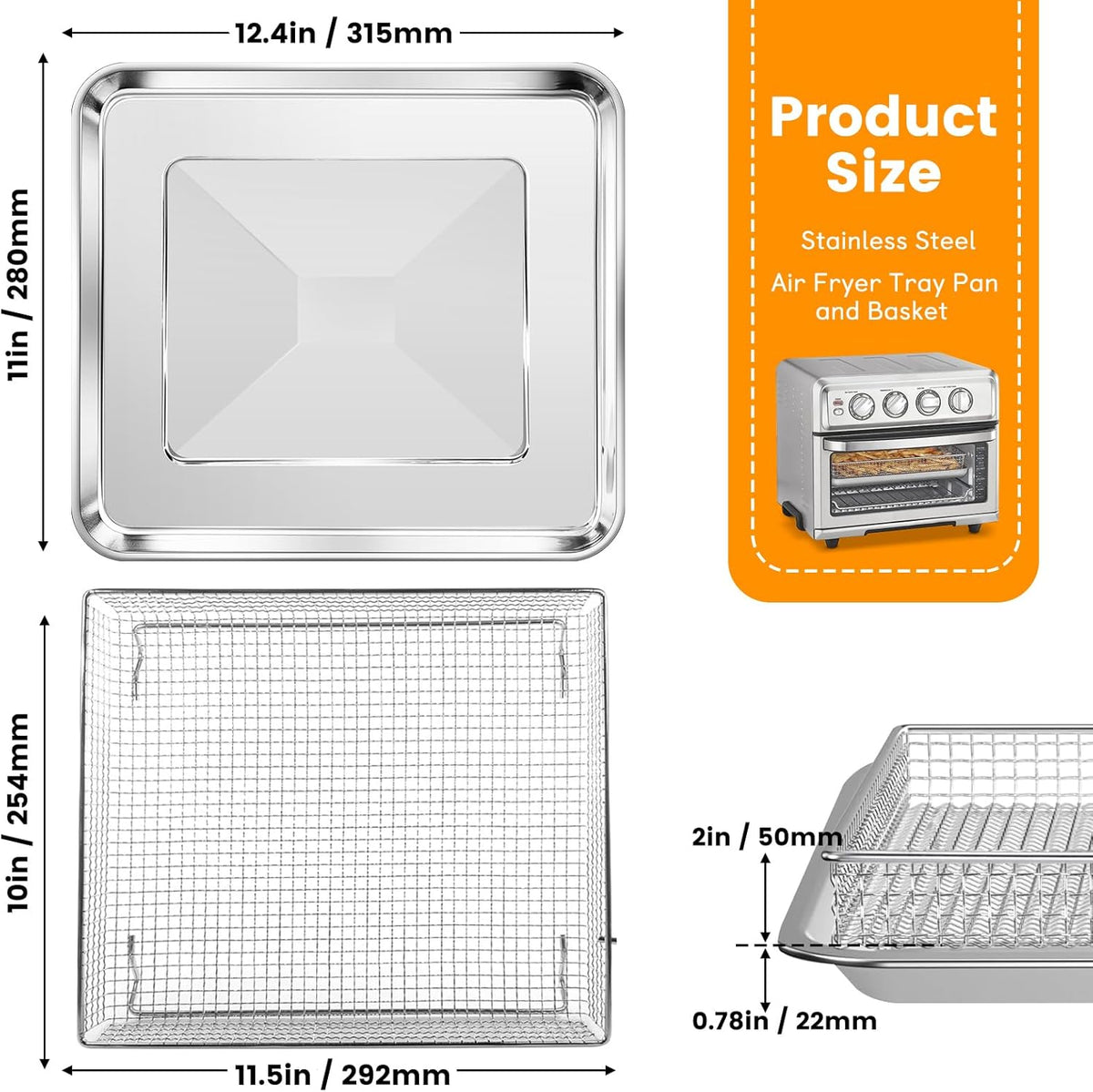 12.2 x 11 Inch Stainless Steel Mesh Air Fryer Basket E9197