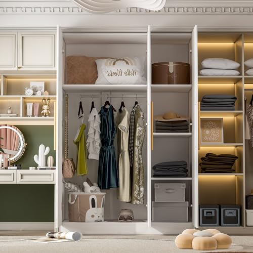White 3 Door Armoire Wardrobe with Shelves U1822