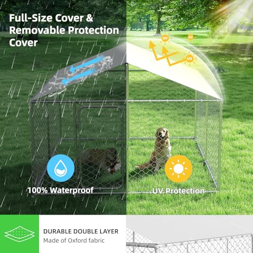 7.8x7.8 ft Outdoor Heavy Duty Dog Kennel with Waterproof Cover Roof and Security Lock N15997